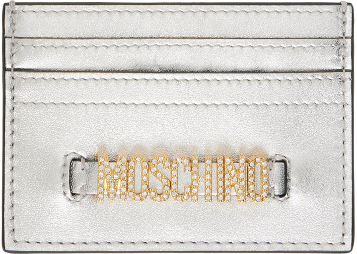 Photo: Moschino Silver Lettering Logo Foiled Card Holder