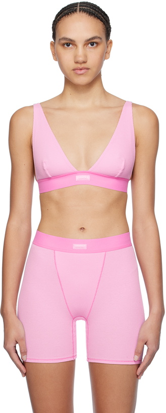 Photo: SKIMS Pink Cotton Rib Plunge Bralette