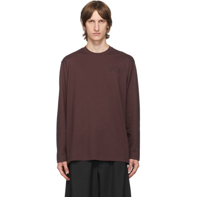 Photo: Y-3 Burgundy Classic Logo Long Sleeve T-Shirt