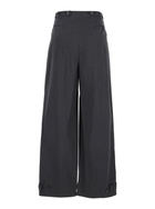 Low Classic Grey Pants With Double Belt And Pleated Details In Cotton Blend Woman