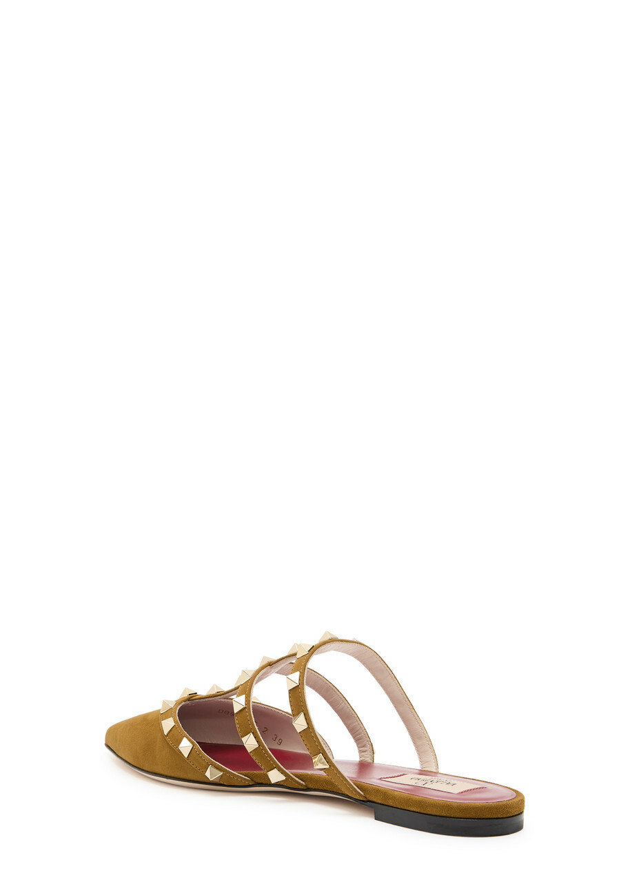 Valentino Garavani Rockstud Suede Mules Camel