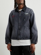 SAINT MXXXXXX - Corduroy-Trimmed Logo-Embroidered Distressed Cotton-Canvas Jacket - Black