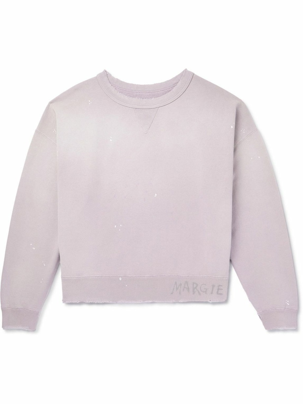Photo: Maison Margiela - Logo-Print Distressed Cotton-Jersey Sweatshirt - Purple