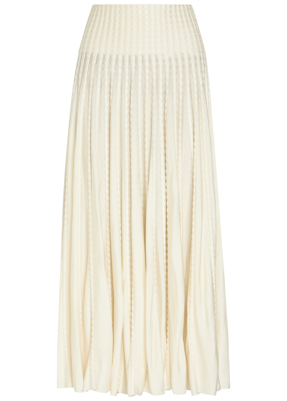 Alaïa Textured Knit Midi Skirt White