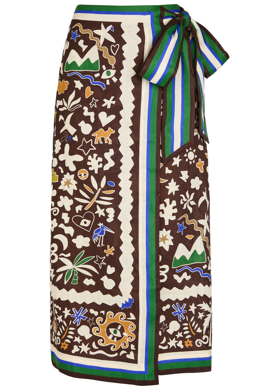 Alemais Maroc Printed Linen Midi Wrap Skirt Multicoloured