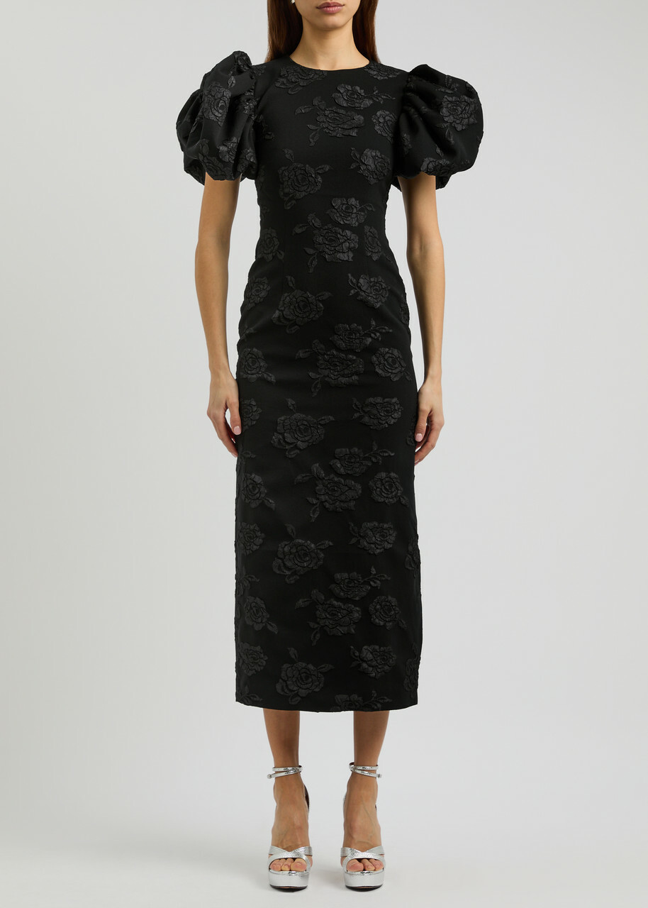 Rotate Sunday Floral-jacquard Midi Dress Black