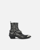 Pinko Ankle Cowboy Boots In Distressed Leather With A Metal Toe Cap Limo Black
