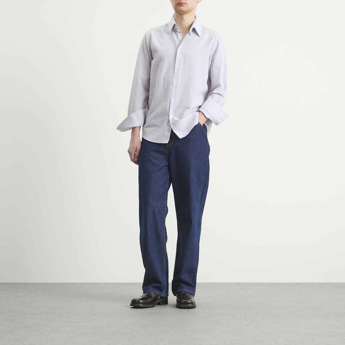 Carter Young Men's Business Shirt in Lavender Stripe
