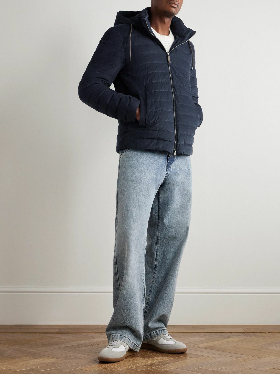 Herno - Quilted Cotton-Corduroy Hooded Down Jacket - Blue Herno