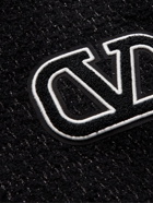 Valentino - Logo-Appliquéd Metallic Bouclé-Tweed and Leather Varsity Jacket - Black