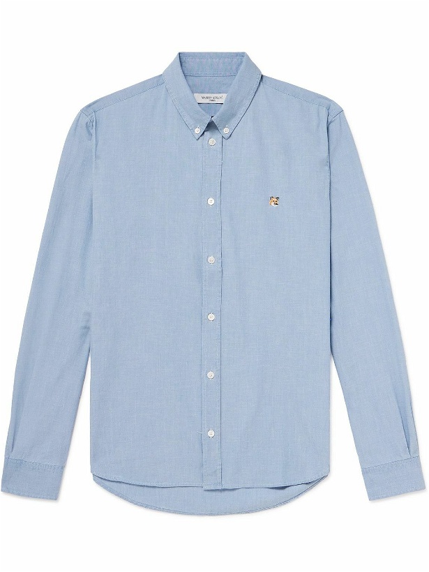Photo: Maison Kitsuné - Button-Down Collar Logo-Embroidered Cotton Oxford Shirt - Blue