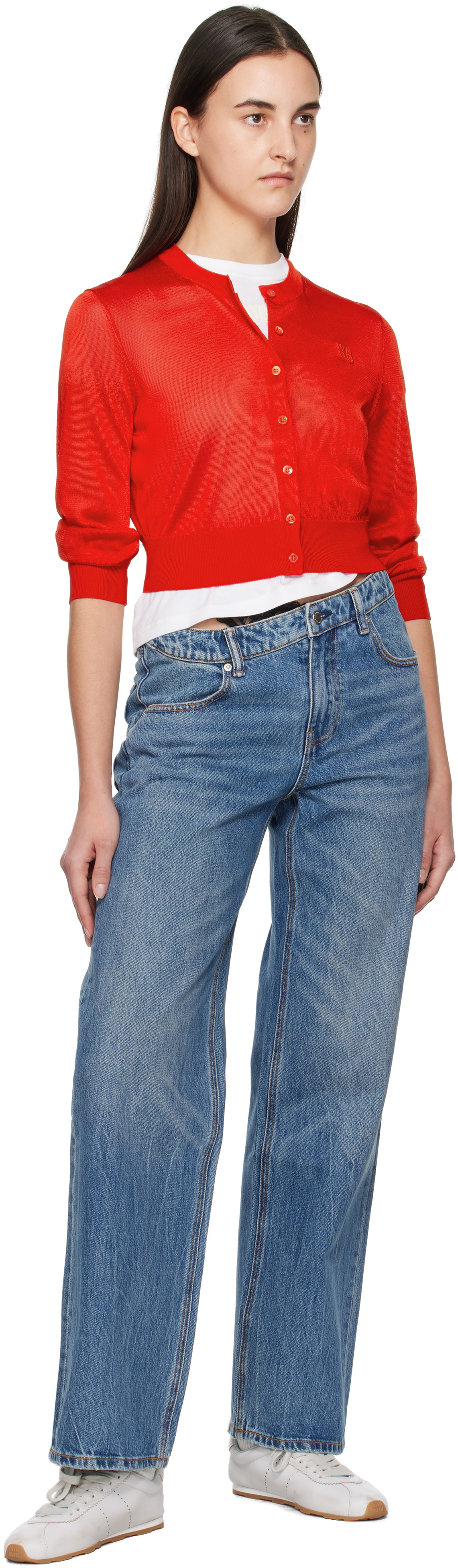 alexanderwang.t Red Logo-Embroidered Cropped Cardigan