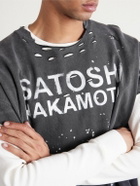 Satoshi Nakamoto - Luke Distressed Layered Logo-Print Waffle-Knit and Cotton-Jersey T-Shirt - Black