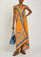 Etro Asymmetric Printed Silk Maxi Dress Orange