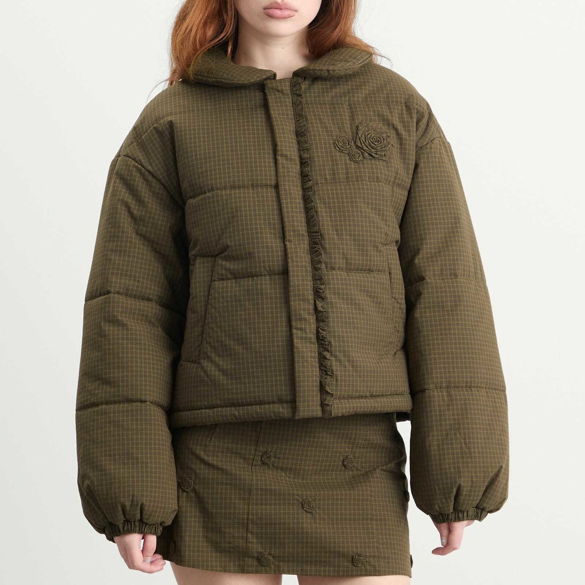 My Mum Made It Women's Rosette Puffer Jacket in Ivy Check