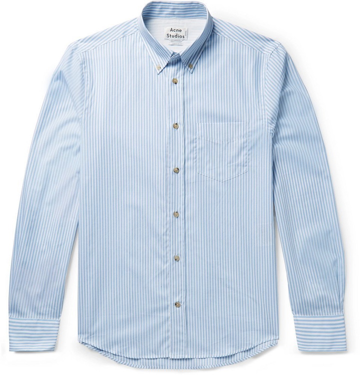 Photo: Acne Studios - Isherwood Button-Down Collar Striped Cotton-Poplin Shirt - Men - Light blue