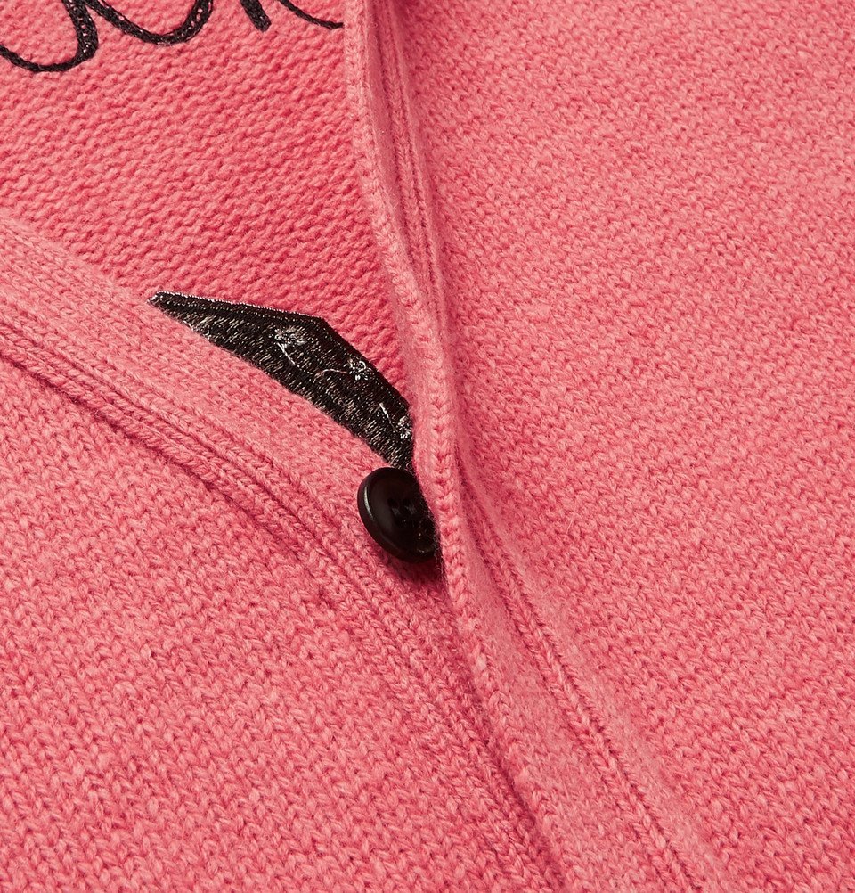 Wacko Maria - Logo-Embroidered Intarsia Wool Cardigan - Men - Pink
