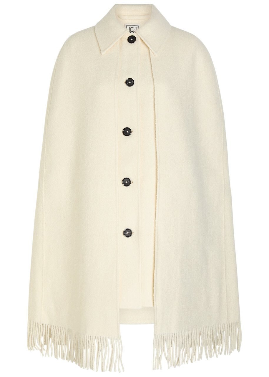 Toteme Fringed Wool-blend Cape Coat White