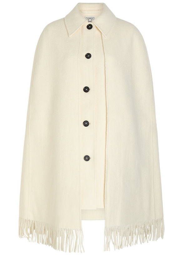 Photo: Toteme Fringed Wool-blend Cape Coat White