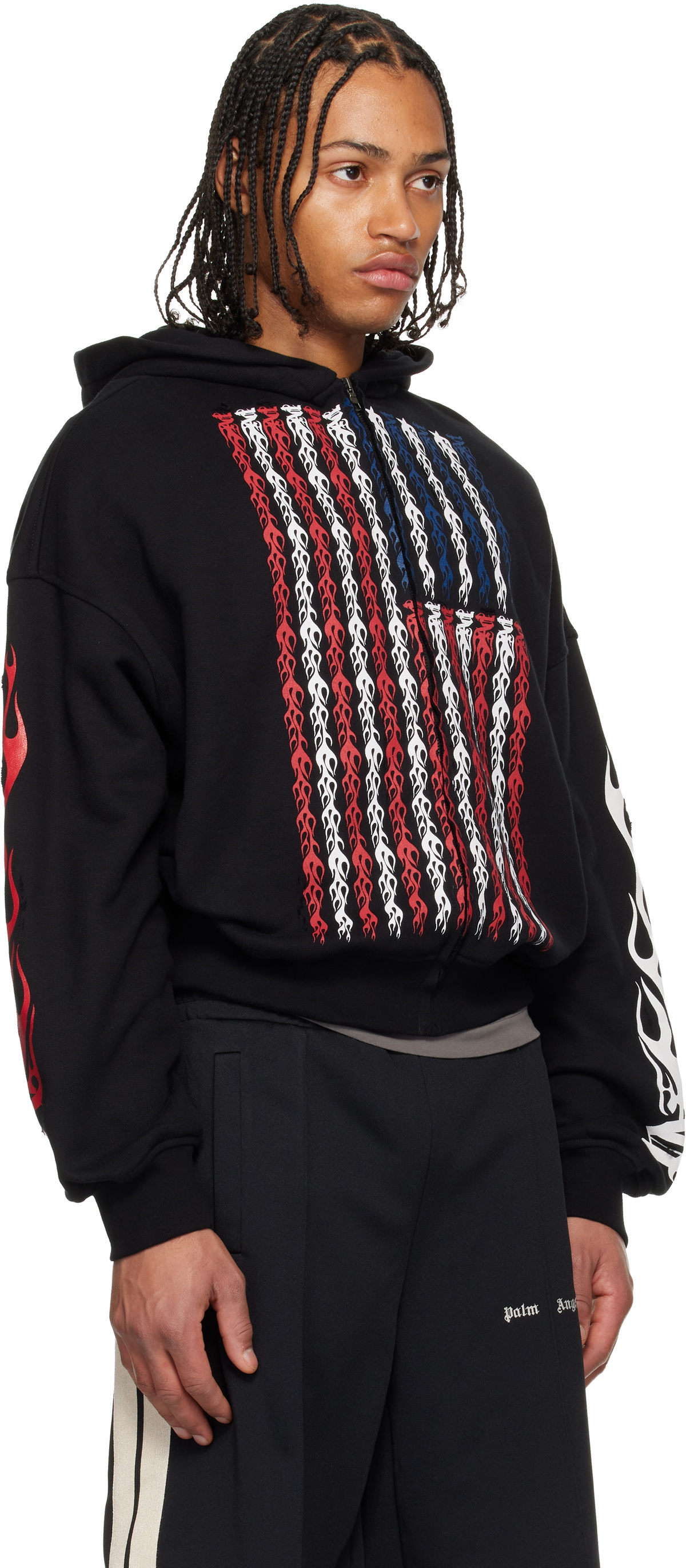 Palm Angels Black Flames Flag Zip Hoodie Palm Angels