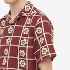 Portuguese Flannel Men's Square Flower Vacation Shirt in Bordeaux