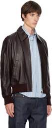 AMI Paris Brown Lamb Leather Zipped Jacket