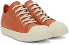 Rick Owens Orange Full Grain Low Sneakers