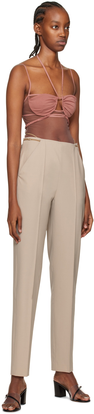 Nensi Dojaka Taupe Draped Double Bra Bodysuit