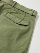 Officine Générale - Owen Slim-Fit Belted Brushed Organic Cotton-Twill Trousers - Green