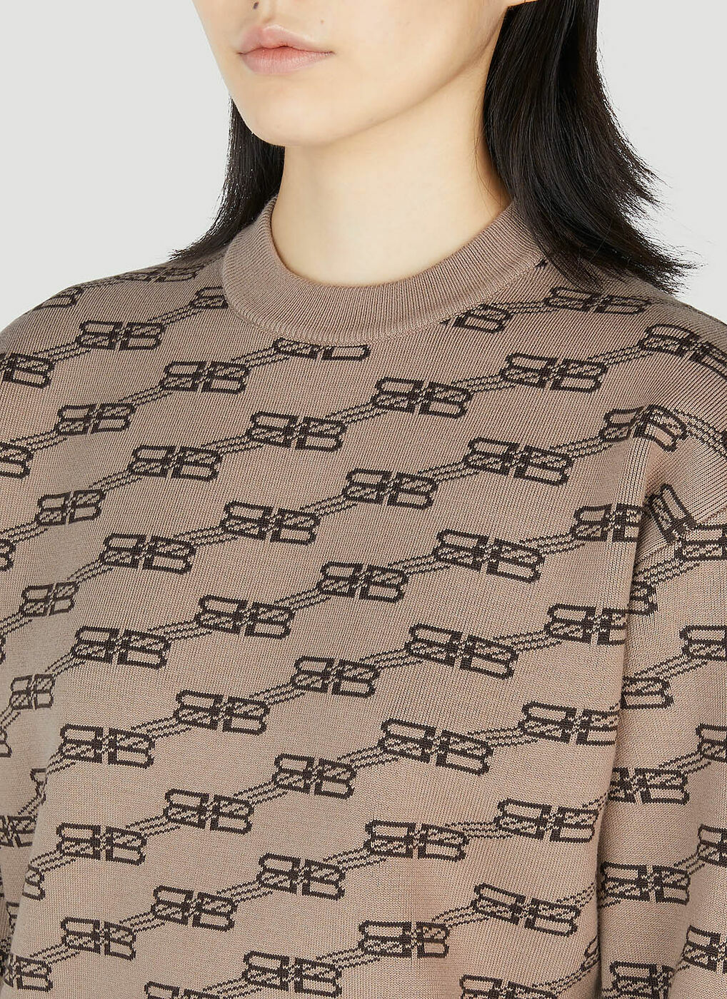 Balenciaga Allover Logo BB Monogram Sweatshirt Beige