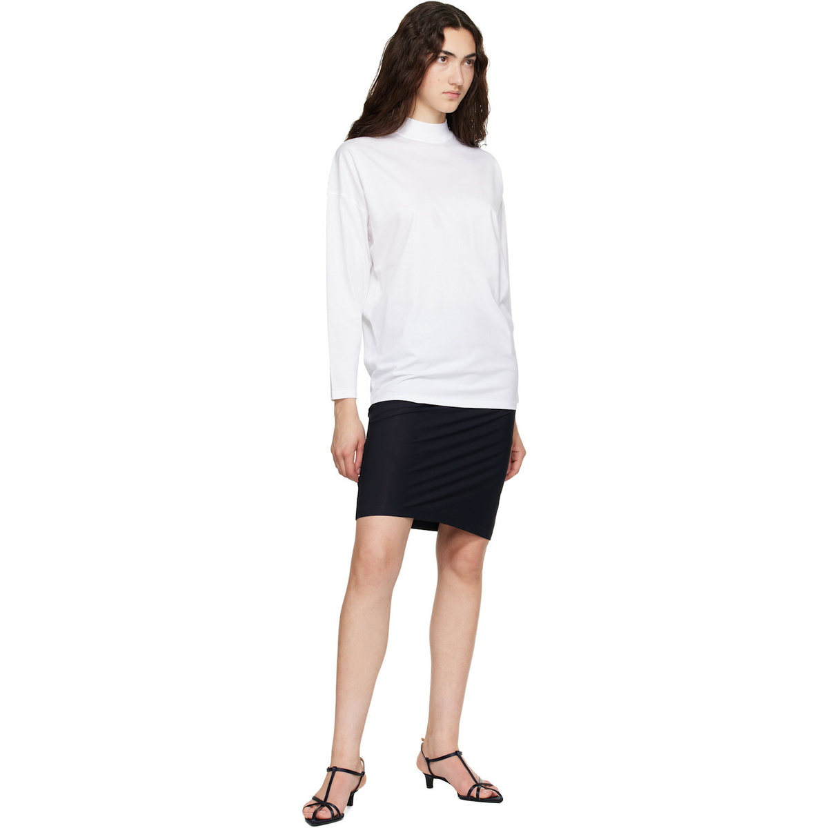 Jil Sander White Long Sleeves Mock Neck Boxy Fit T-shirt