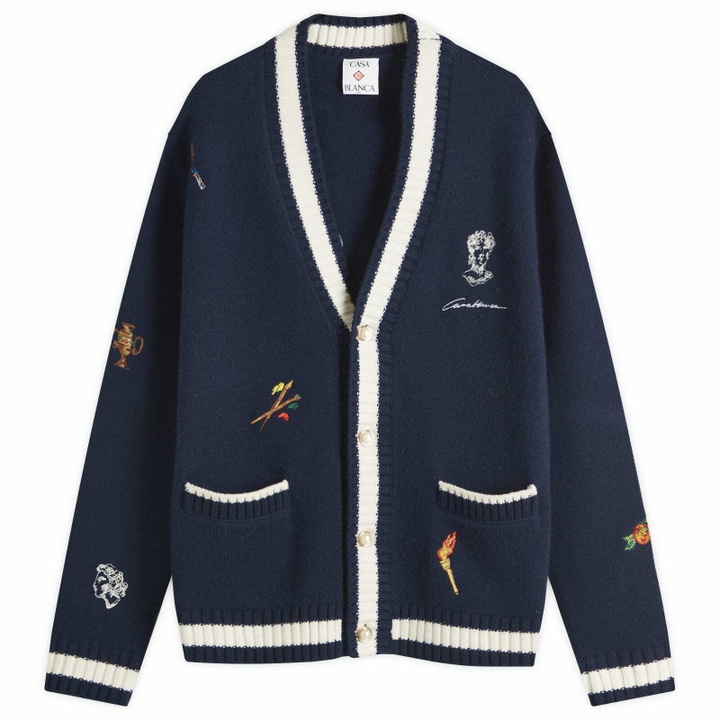 Photo: Casablanca Women's Cashmere Embroidered Cardigan in Navy/White