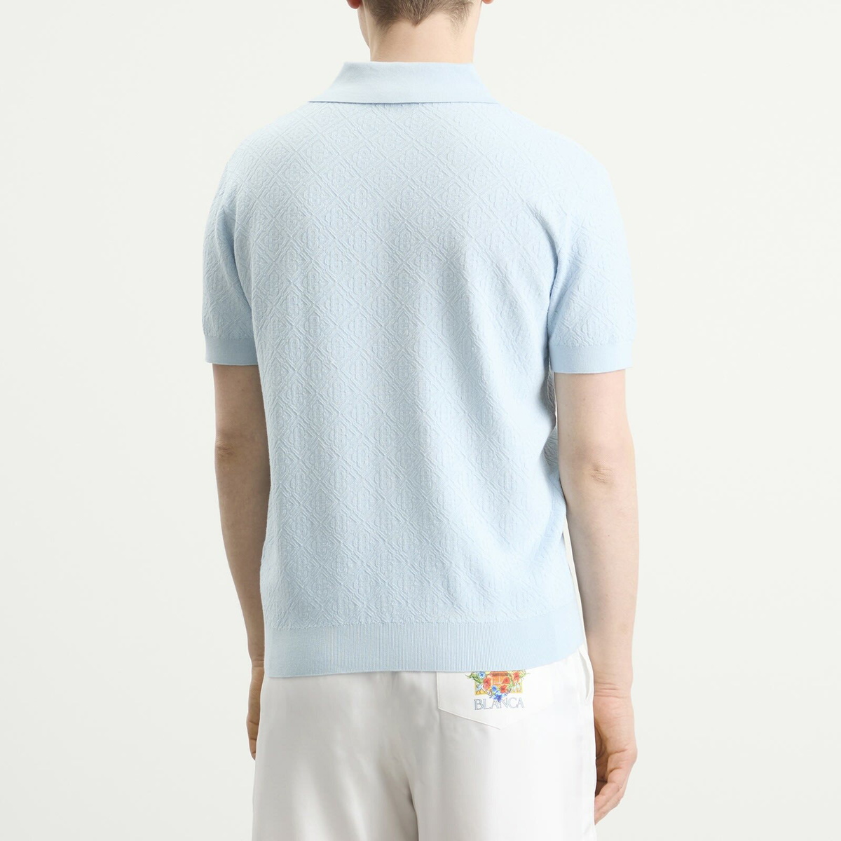 Casablanca Men's Pointelle Monogram Polo in Blue