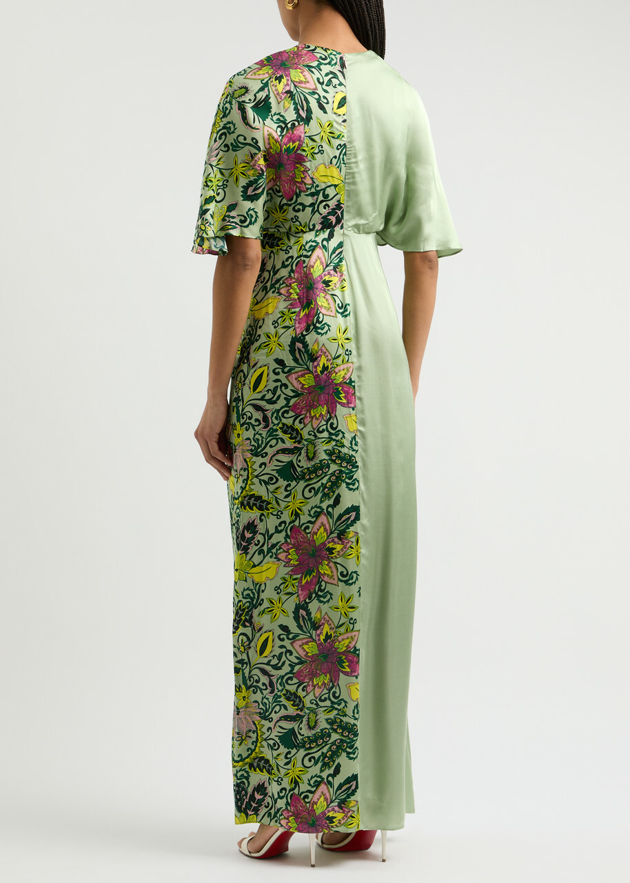 Diane Von Furstenberg Hattie Panelled Satin Maxi Dress Green