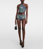 Alessandra Rich Crystal-embellished denim shorts