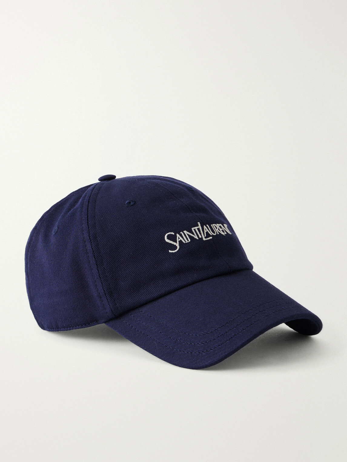 SAINT LAURENT - Logo-Embroidered Cotton-Gabardine Cap - Blue