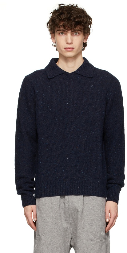 Photo: Drake's Navy Integral Collar Sweater