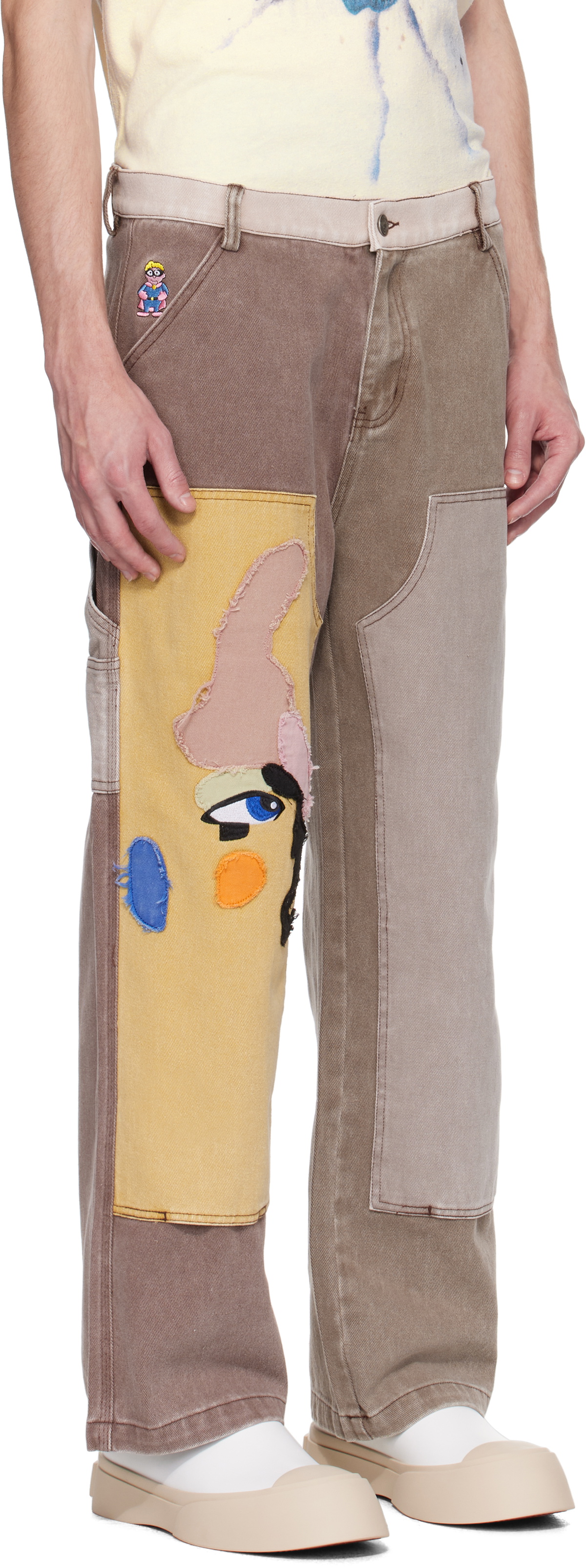 KidSuper Brown Patchwork Face Double Knee Trousers