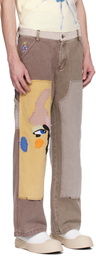 KidSuper Brown Patchwork Face Double Knee Trousers