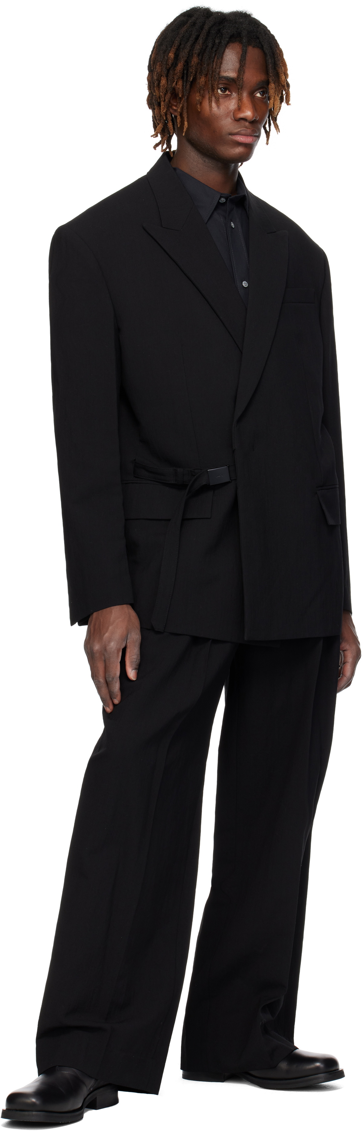 Juun.J Black Wool Nylon Strap Blazer