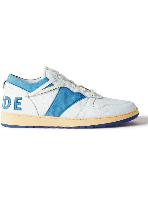 Photo: Rhude - Rhecess Distressed Leather Sneakers - Blue