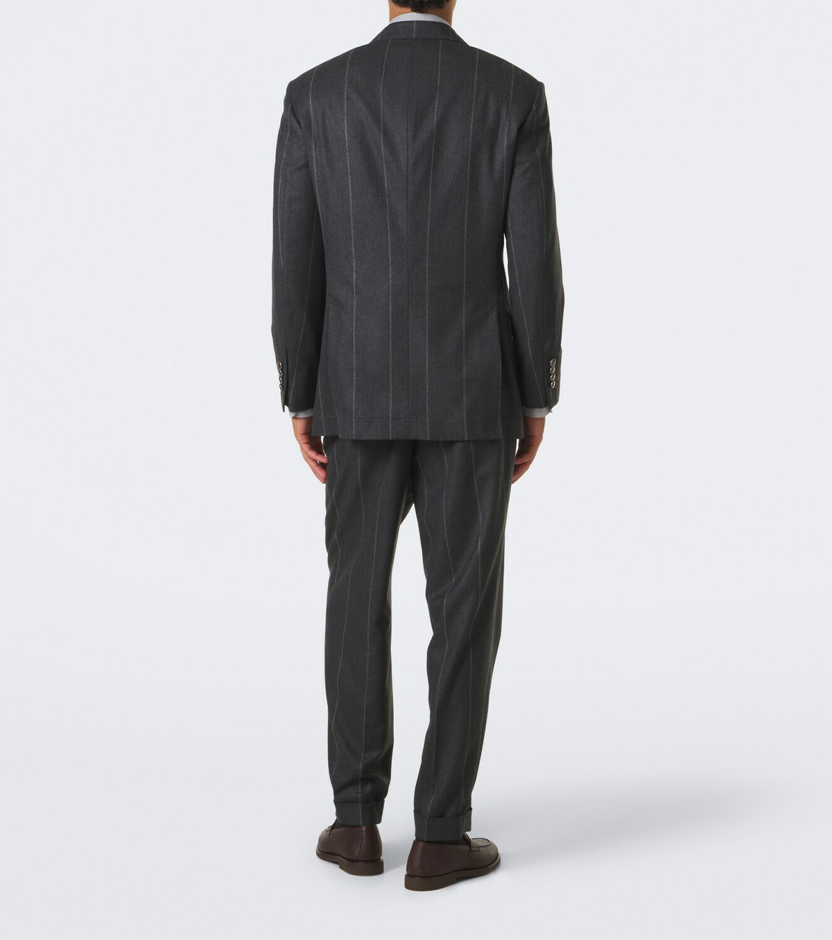 Brunello Cucinelli Chalk stripe wool, silk, and cashmere suit