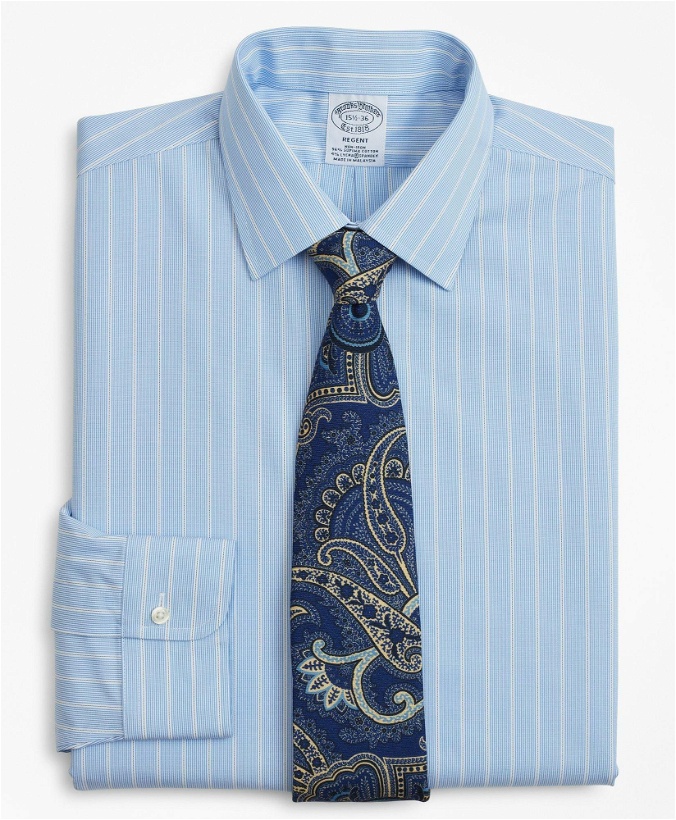 Photo: Brooks Brothers Men's Stretch Regent Regular-Fit Dress Shirt, Non-Iron Pinstripe | Blue