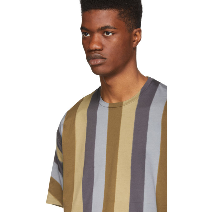 Issey Miyake Men Beige and Blue Dyeing Stripe T-Shirt Issey Miyake Men