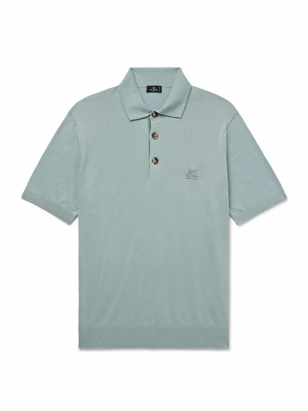 Photo: Etro - Logo-Embroidered Cotton and Cashmere-Blend Polo Shirt - Green