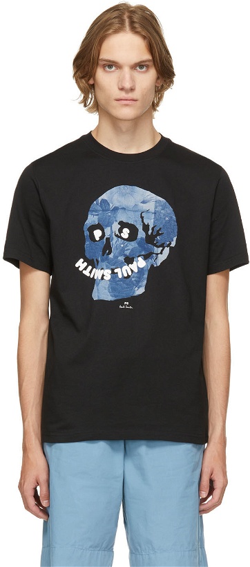Photo: PS by Paul Smith Black & Blue Floral Skull T-Shirt