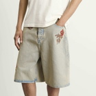 Drôle de Monsieur Men's Embroidered Flowers Patch Denim Shorts in Dusty