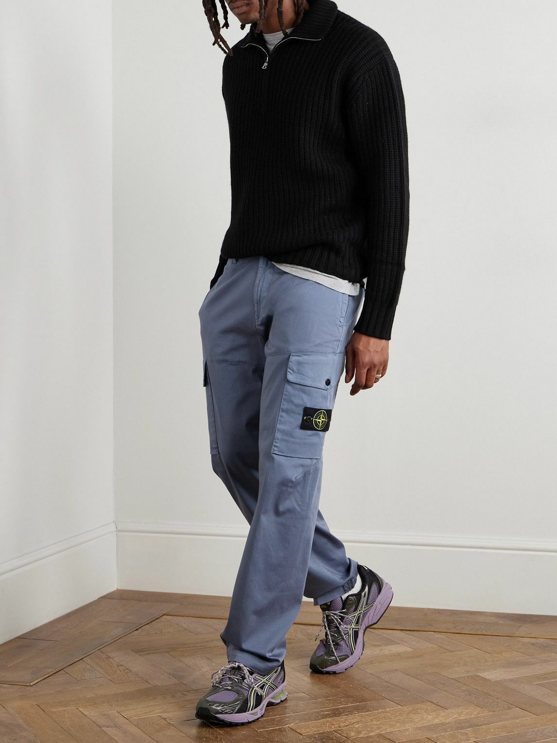 Stone Island - Straight-Leg Stretch Organic Cotton Satin-Twill Trousers - Blue