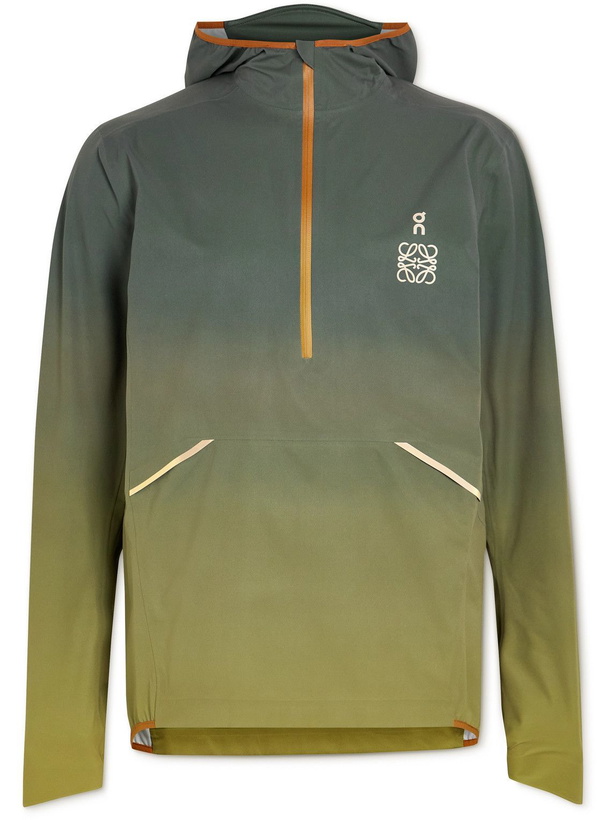 Photo: Loewe - On Logo-Print Dégradé Recycled Shell Hooded Half-Zip Jacket - Green