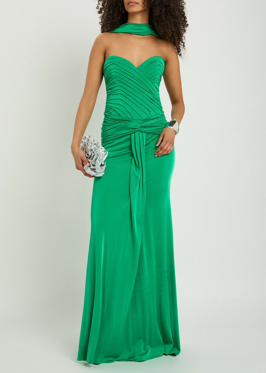 The New Arrivals Ilkyaz Ozel Amanda Stretch-jersey Maxi Dress Green